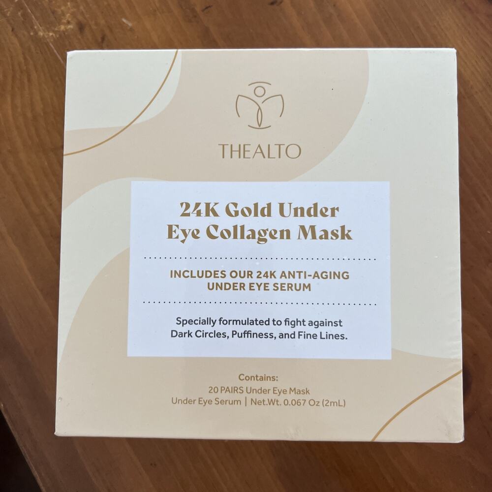 Thealto 24K Gold Under Eye Collagen Mask - 20 Plus Bonus Serum - NIB. Exp 3/2026